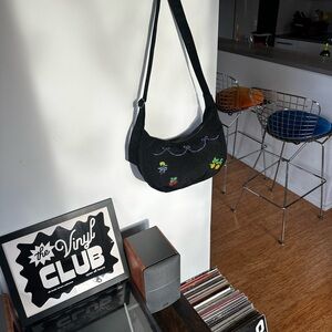 BAGGU Embroidered Cross Stitch Medium Nylon Crescent Bag